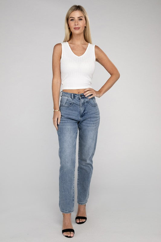 Ribbed Scoop Neck Cropped Sleeveless Top - Zenana