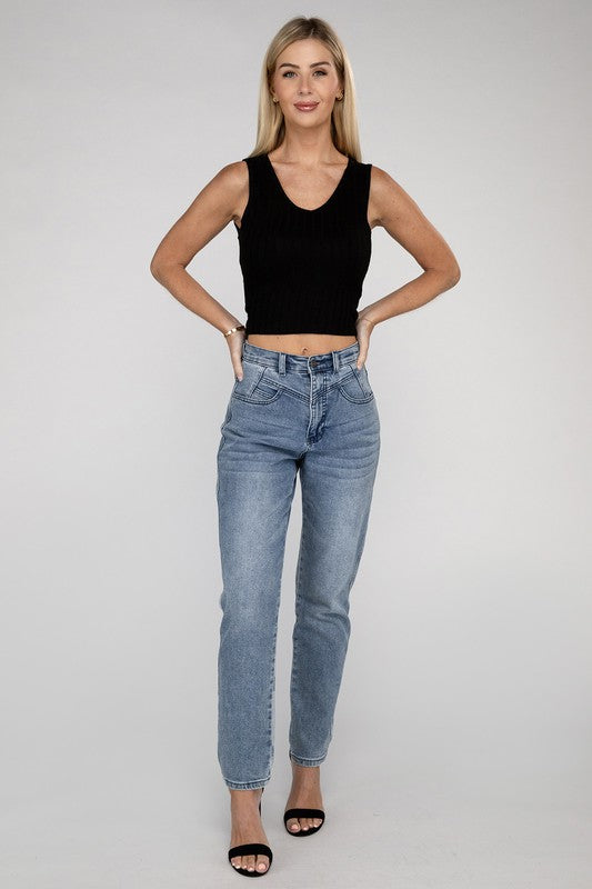 Ribbed Scoop Neck Cropped Sleeveless Top - Zenana