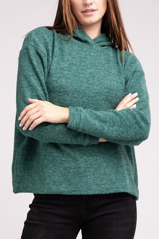Hooded Brushed Melange Hacci Sweater - Zenana