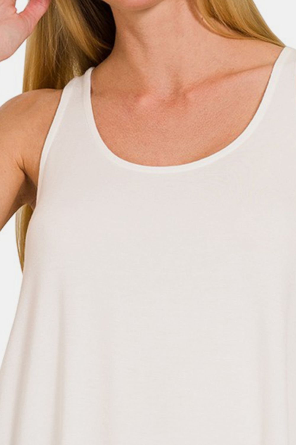 Zenana Round Neck Flowy Hem Tank - Ivory