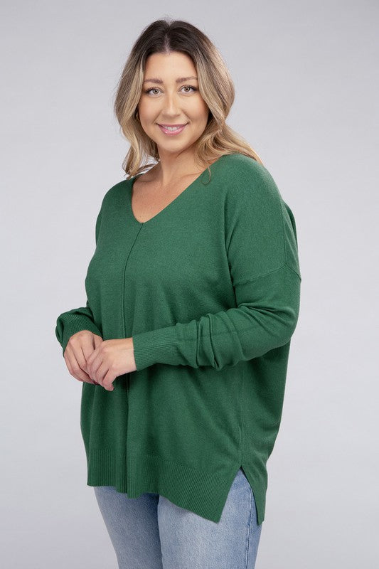 Plus Garment Dyed Front Seam Sweater - Zenana