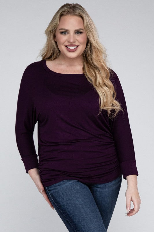Plus Luxe Rayon Boat Neck 3/4 Sleeve Top - Zenana