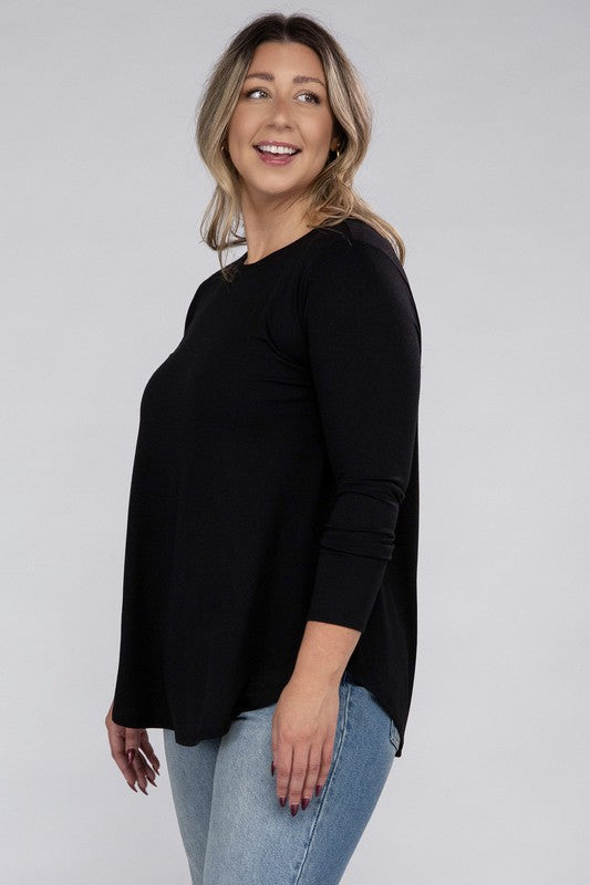 Plus Long Sleeve Round Neck Round Hem Top - Zenana