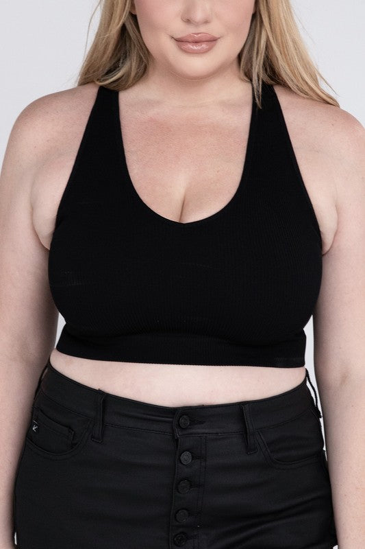 Plus Ribbed Cropped Racerback Tank Top - Zenana