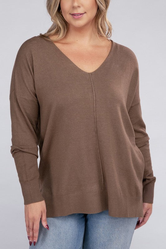 Plus Garment Dyed Front Seam Sweater - Zenana