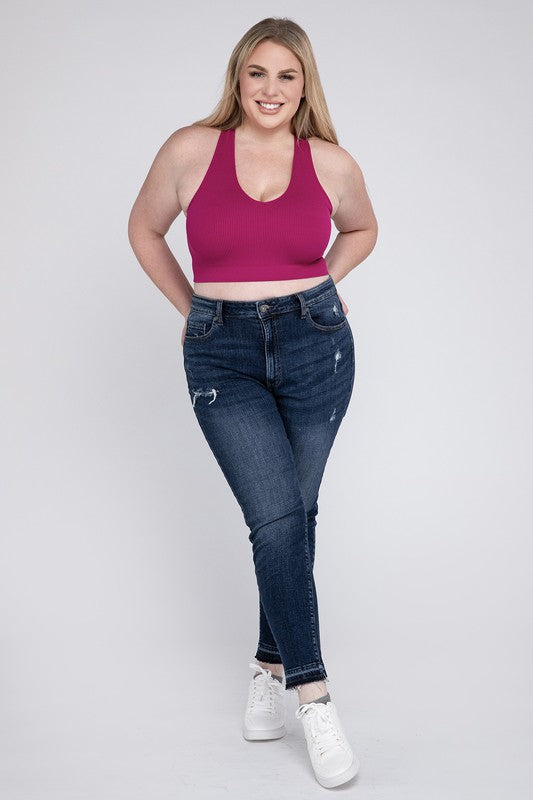 Plus Ribbed Cropped Racerback Tank Top - Zenana