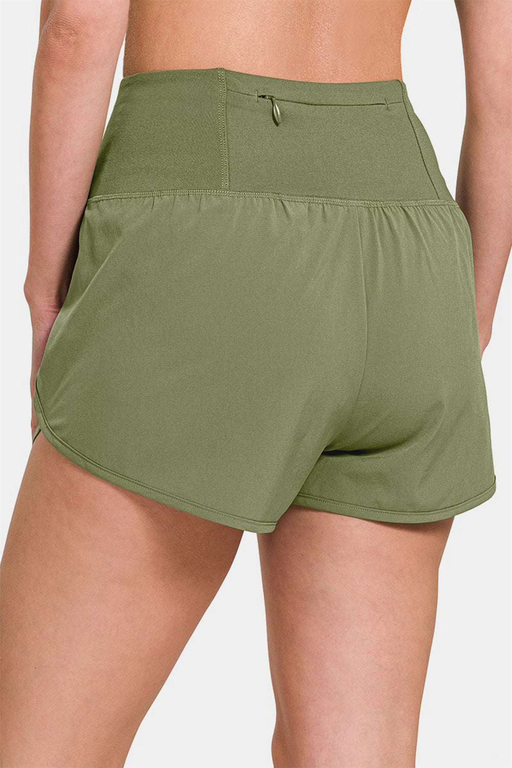 Zenana High-Waisted Zippered Back Pocket Active Shorts - Lt Olive