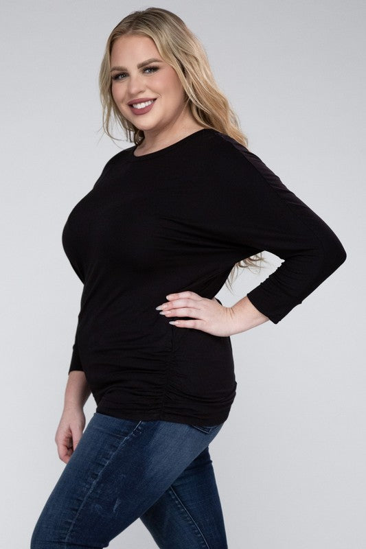 Plus Luxe Rayon Boat Neck 3/4 Sleeve Top - Zenana