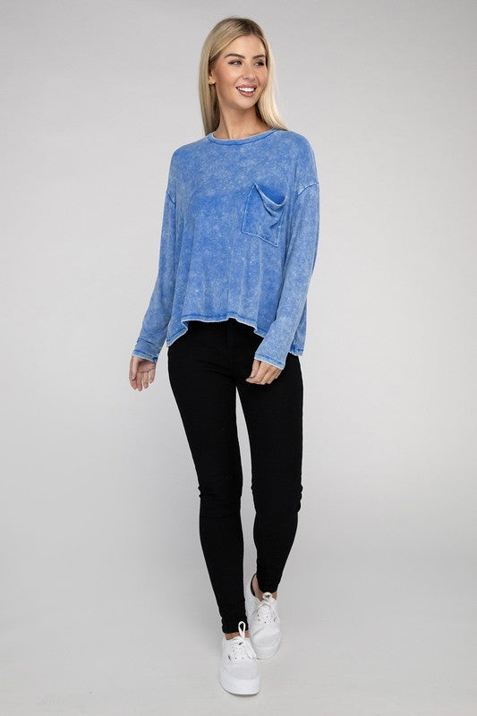 Washed Ribbed Dolman Sleeve Round Neck Top - Zenana