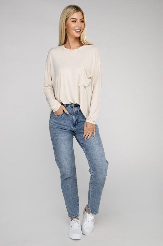 Washed Ribbed Dolman Sleeve Round Neck Top - Zenana