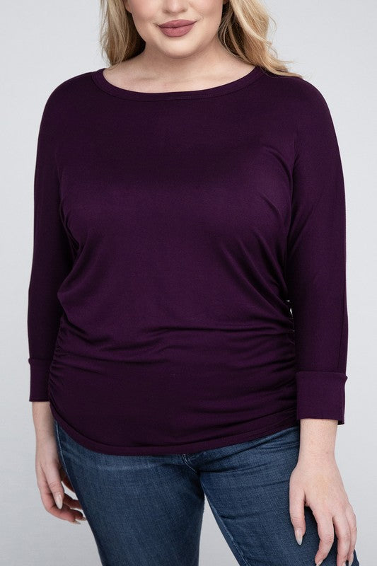 Plus Luxe Rayon Boat Neck 3/4 Sleeve Top - Zenana