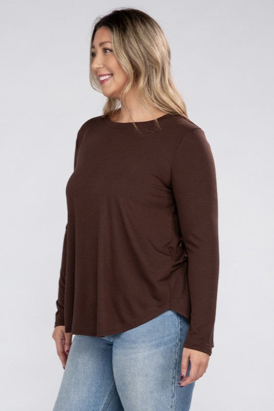Plus Long Sleeve Round Neck Round Hem Top - Zenana
