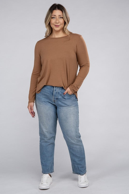 Plus Long Sleeve Round Neck Round Hem Top - Zenana