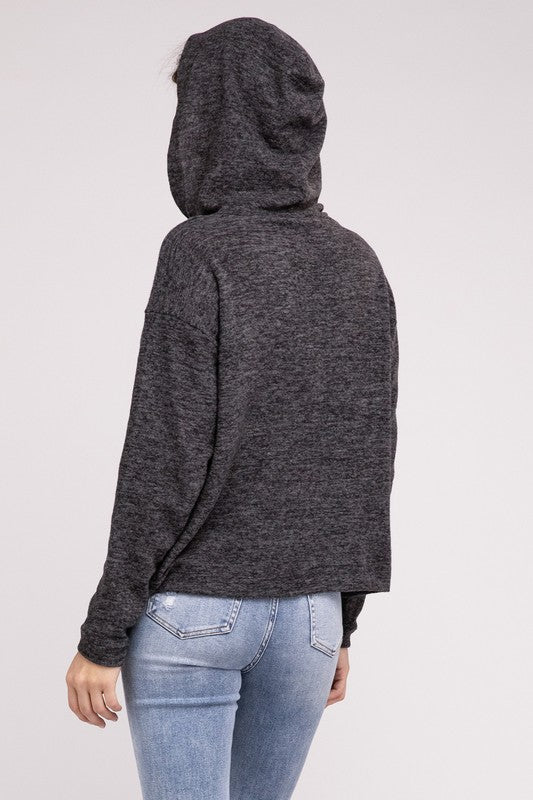 Hooded Brushed Melange Hacci Sweater - Zenana