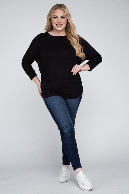 Plus Luxe Rayon Boat Neck 3/4 Sleeve Top - Zenana