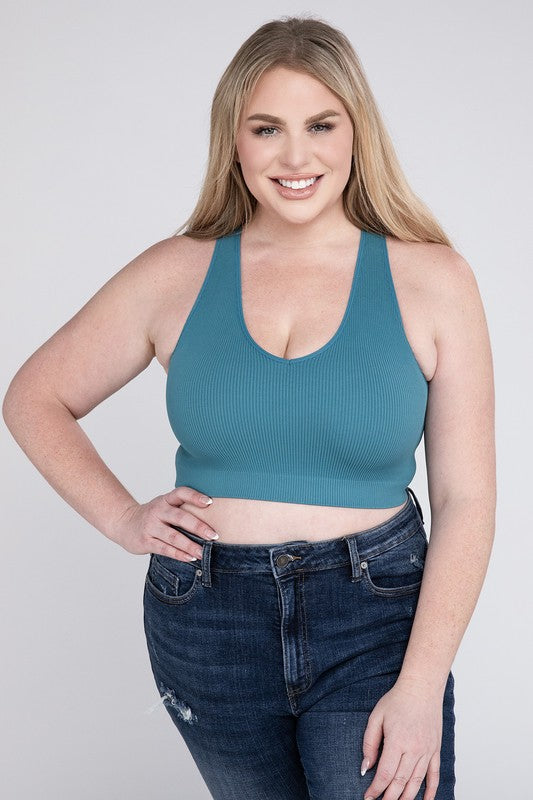 Plus Ribbed Cropped Racerback Tank Top - Zenana