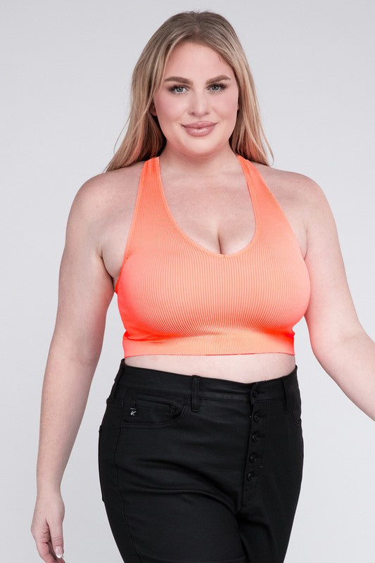 Plus Ribbed Cropped Racerback Tank Top - Zenana