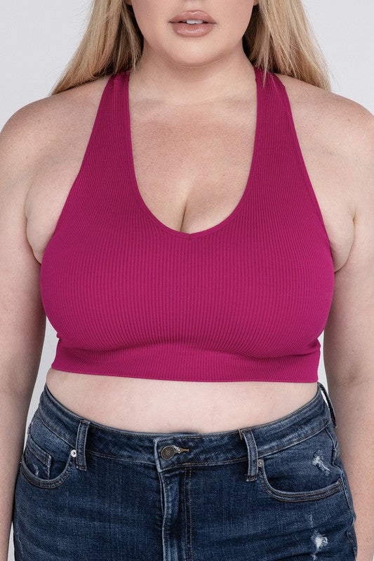 Plus Ribbed Cropped Racerback Tank Top - Zenana