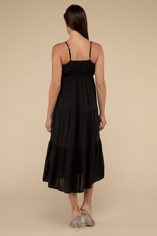 Woven Sweetheart Neckline Tiered Cami Midi Dress - Zenana