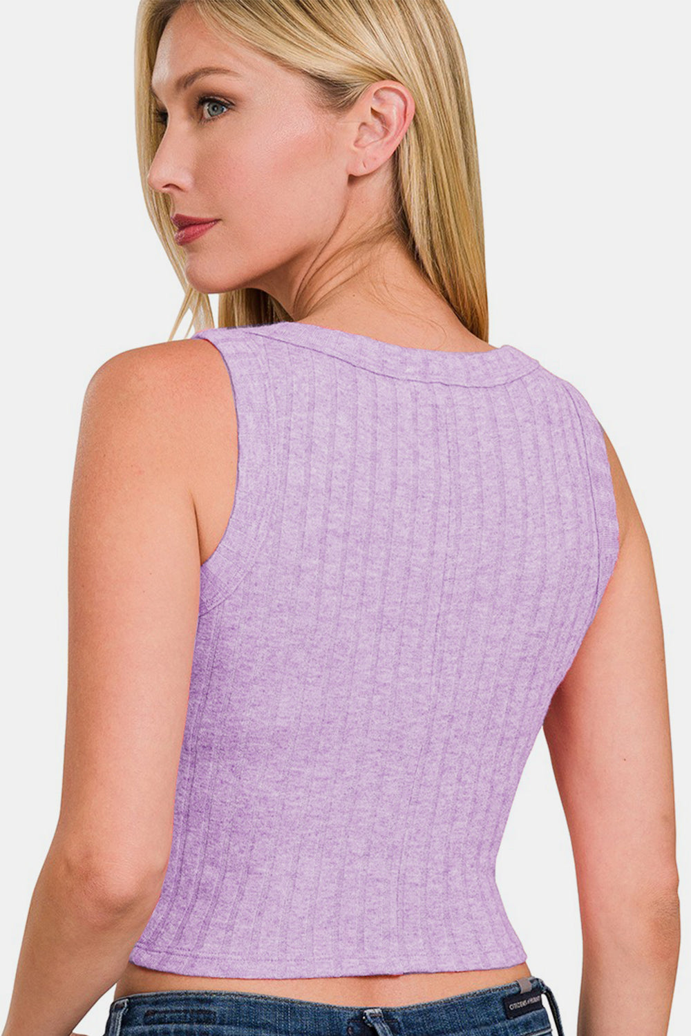 Zenana Ribbed Cropped Tank - Lavender