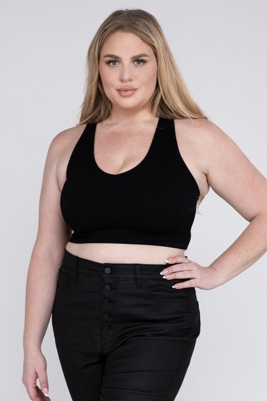 Plus Ribbed Cropped Racerback Tank Top - Zenana