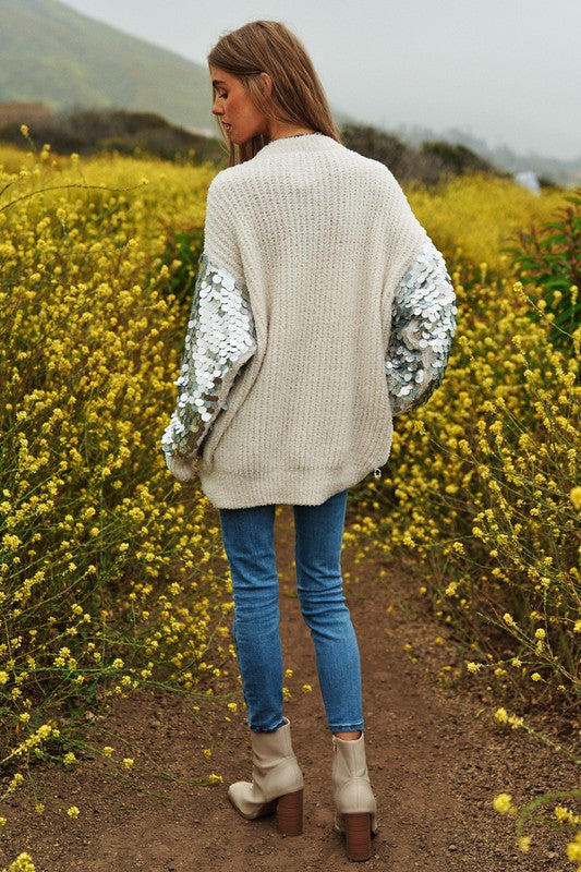 Sequin Sleeve Sweater Knit Tunic Top - Davi and Dani