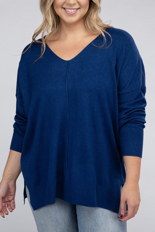 Plus Garment Dyed Front Seam Sweater - Zenana