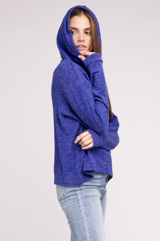 Hooded Brushed Melange Hacci Sweater - Zenana