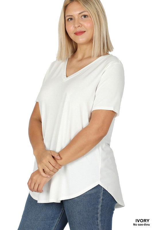 Plus Short Sleeve V-Neck Round Hem Top - Zenana