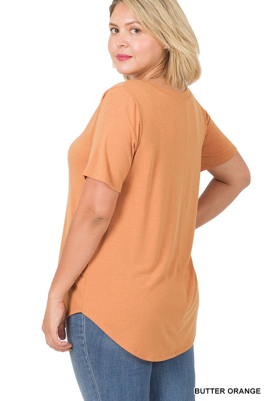 Plus Short Sleeve V-Neck Round Hem Top - Zenana