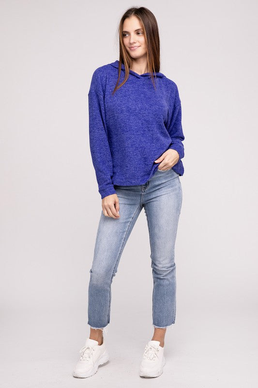 Hooded Brushed Melange Hacci Sweater - Zenana