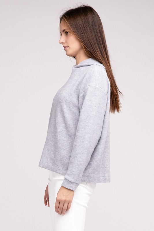 Hooded Brushed Melange Hacci Sweater - Zenana