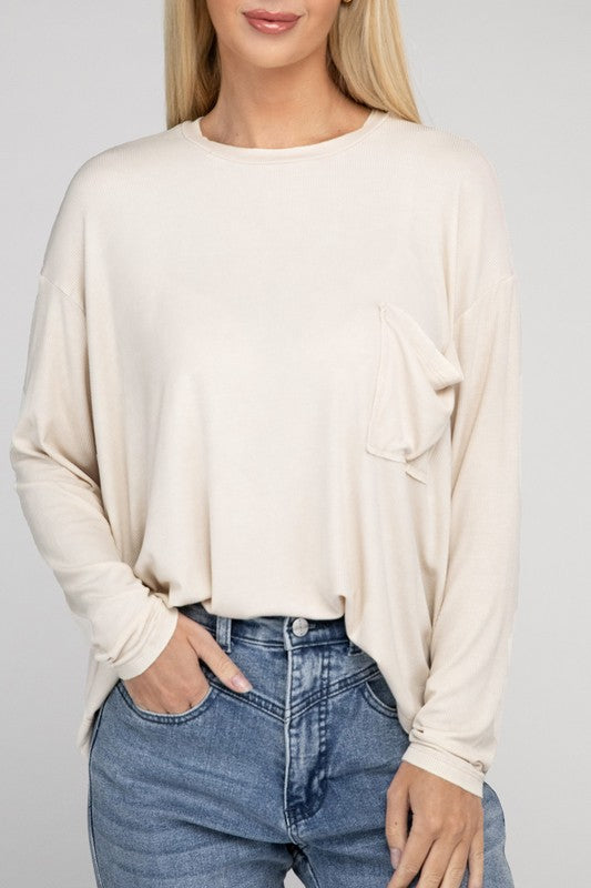 Washed Ribbed Dolman Sleeve Round Neck Top - Zenana