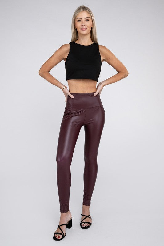 High Rise Faux Leather Leggings - Zenana
