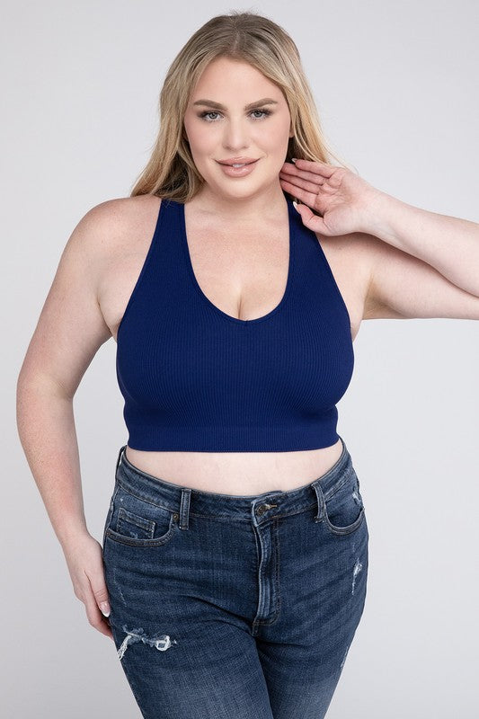 Plus Ribbed Cropped Racerback Tank Top - Zenana