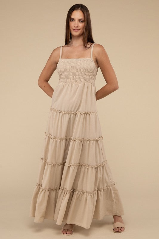 Woven Smocked Top Tiered Cami Maxi Dress - Zenana