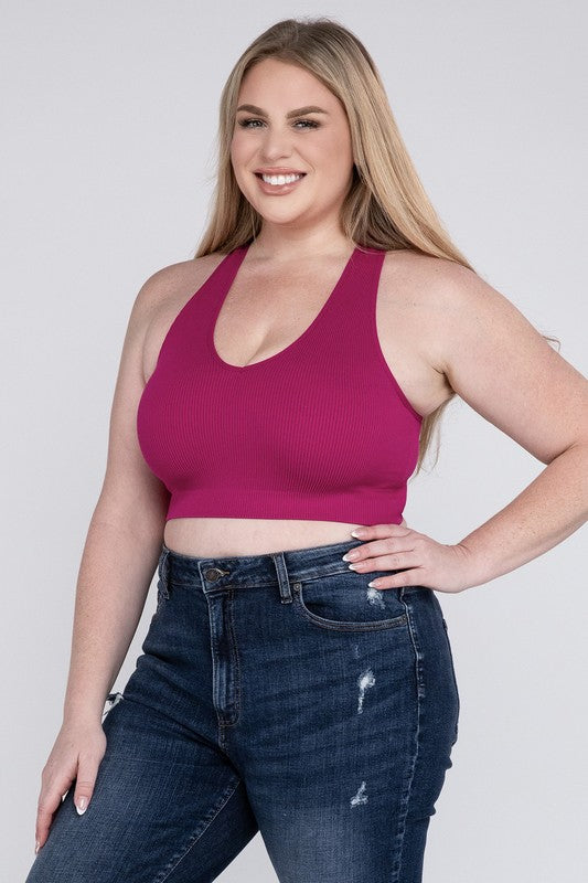 Plus Ribbed Cropped Racerback Tank Top - Zenana