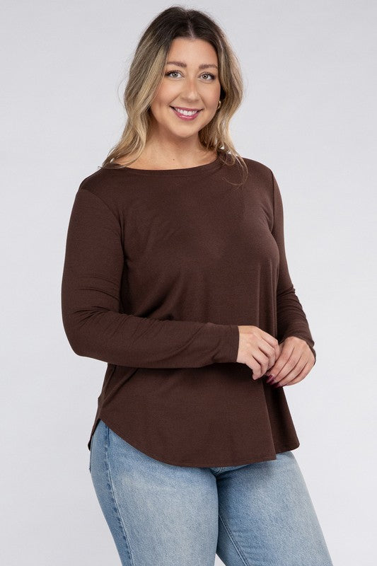 Plus Long Sleeve Round Neck Round Hem Top - Zenana
