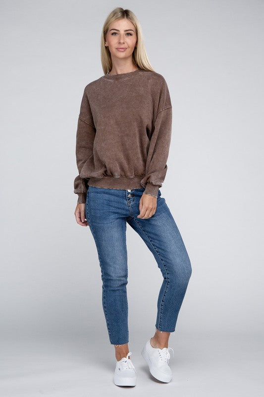 Acid Wash Fleece Oversized Pullover - Zenana