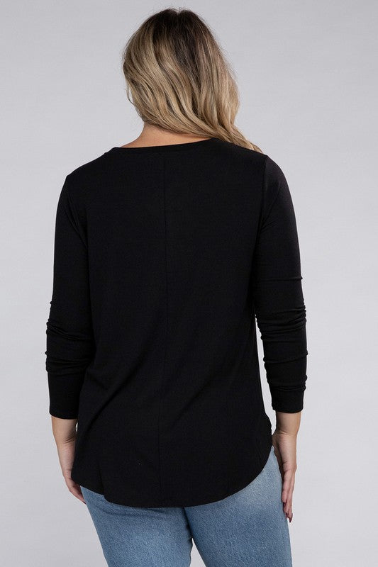 Plus Long Sleeve Round Neck Round Hem Top - Zenana