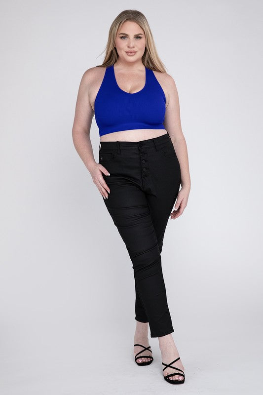 Plus Ribbed Cropped Racerback Tank Top - Zenana