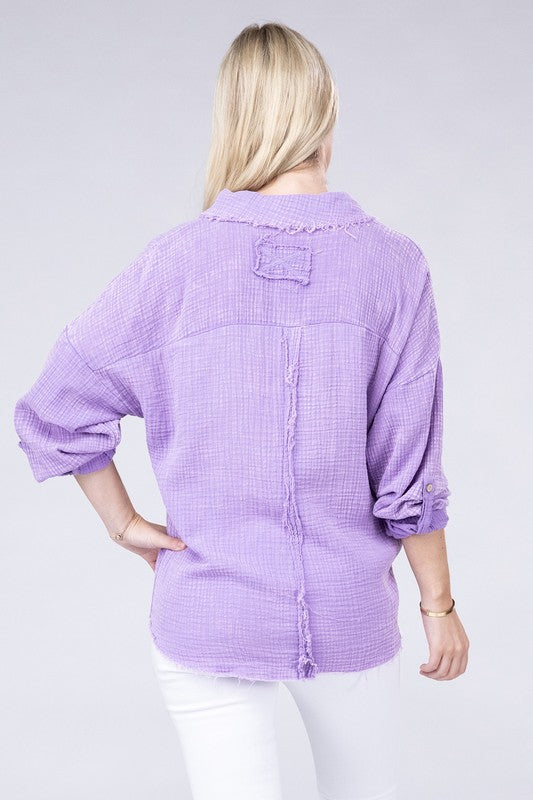 Washed Double Gauze Button Down Shirt - Zenana