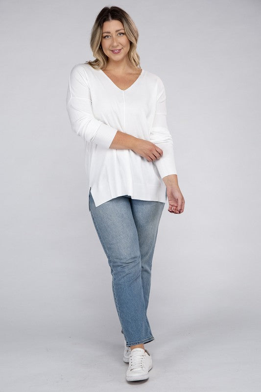 Plus Garment Dyed Front Seam Sweater - Zenana