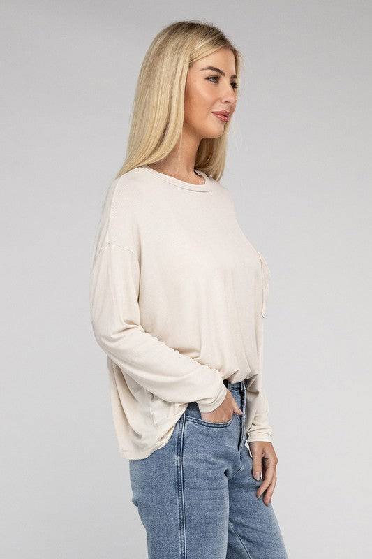 Washed Ribbed Dolman Sleeve Round Neck Top - Zenana