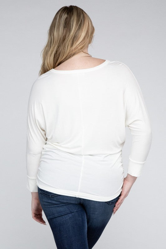 Plus Luxe Rayon Boat Neck 3/4 Sleeve Top - Zenana
