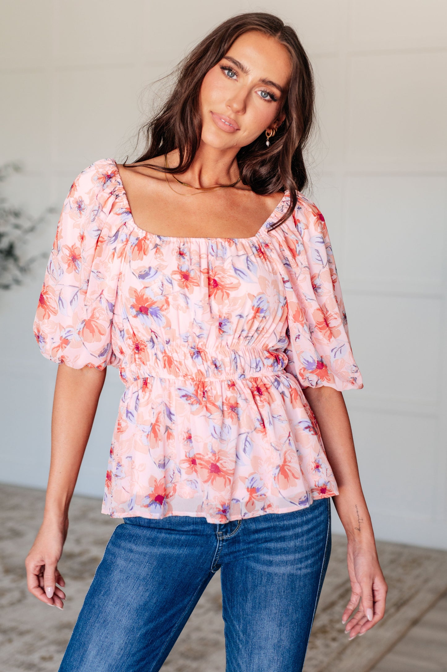 A Powerful Force Square Neck Balloon Sleeve Blouse - Polagram