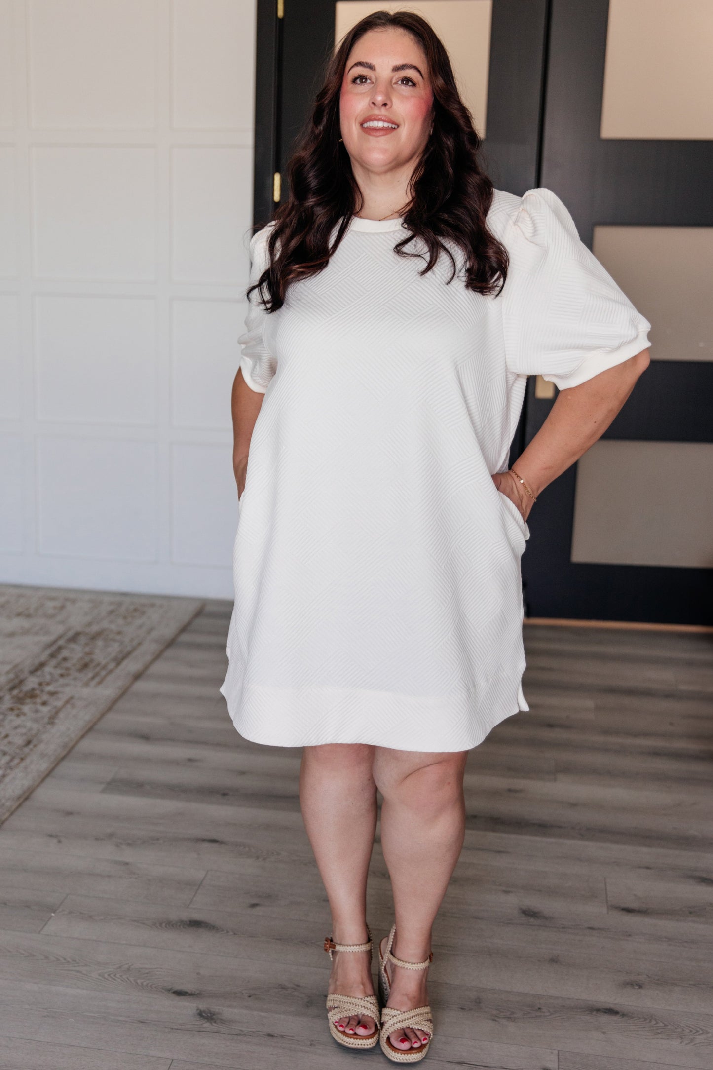 Across Town Puff Sleeve Quilted Dress - Jodifl