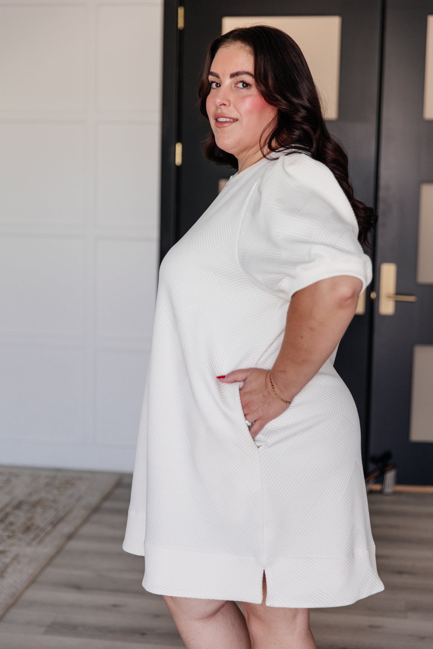 Across Town Puff Sleeve Quilted Dress - Jodifl