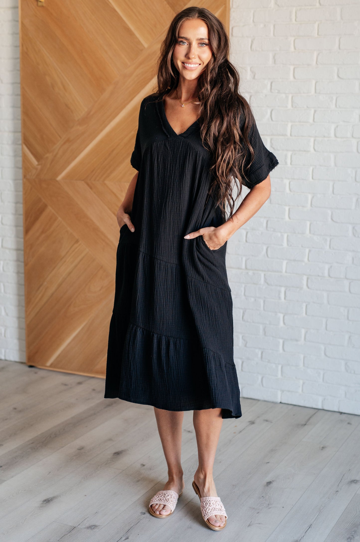 Always Learning Dolman Sleeve Dress in Black - Very J
