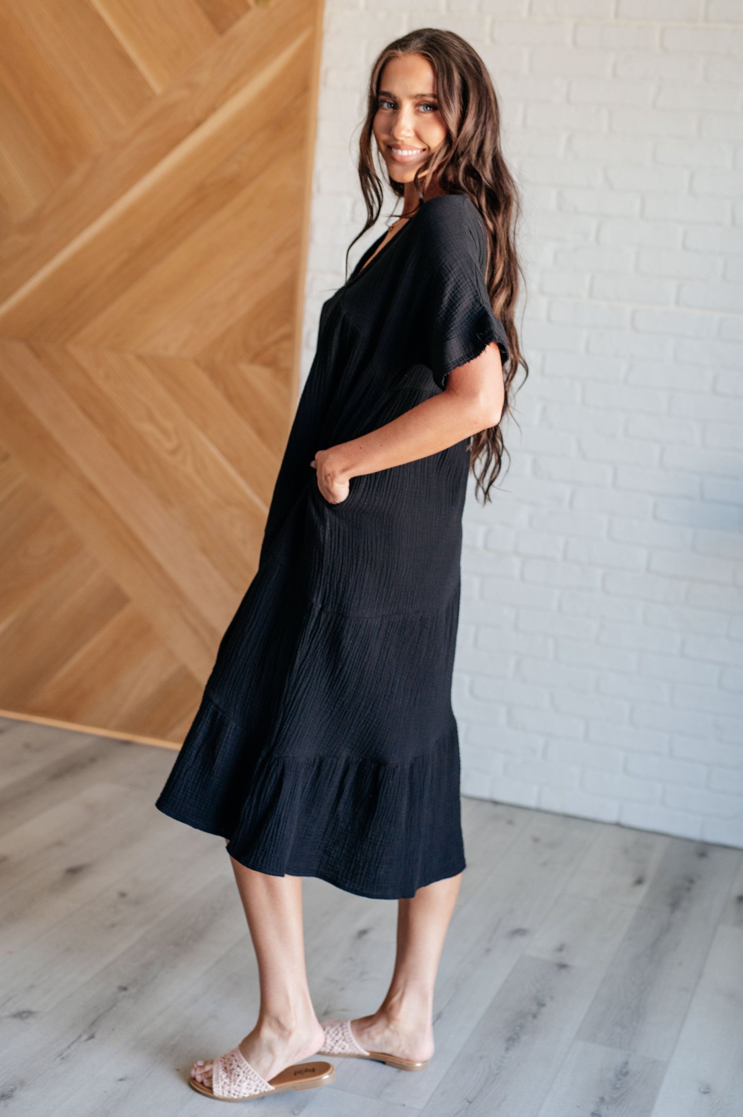 Always Learning Dolman Sleeve Dress in Black - Very J